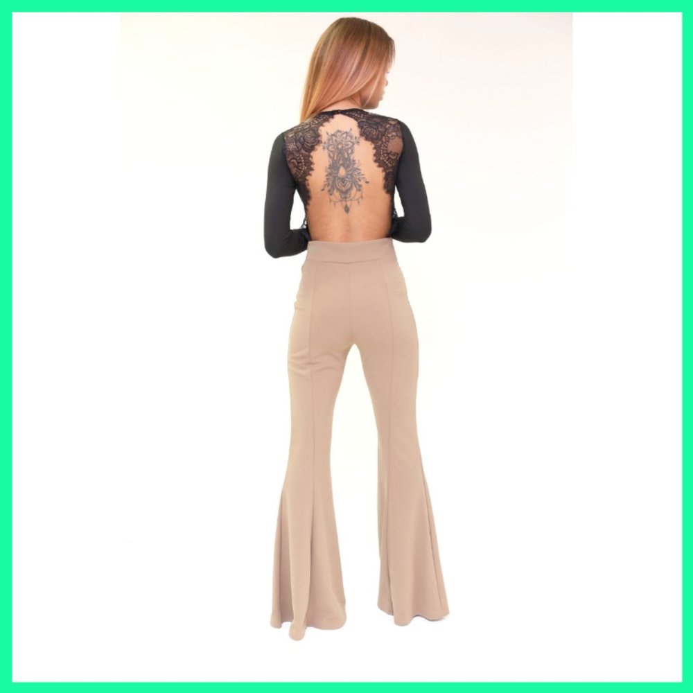 NWT Bodysuit with Lace Trim and Open Back (Black) - Picture 4 of 6